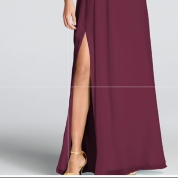 David's Bridal Burgundy/Deep Purple One Shoulder Dress With Split Size 12 - Picture 2 of 12